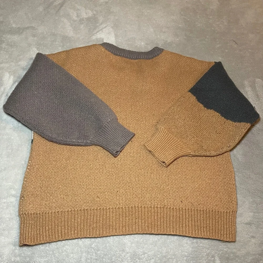 Universal Thread Sweater Womens Large Colorblock Brown Gray White Crewneck